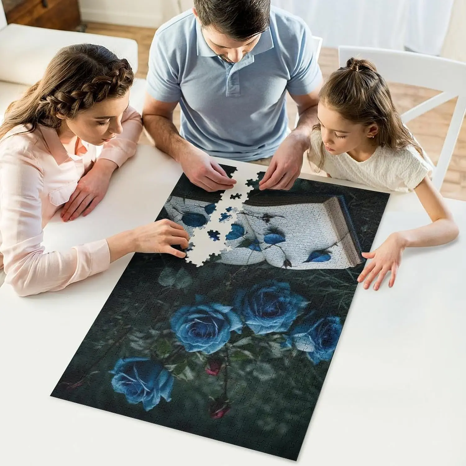 Rompecabezas de madera con forma de rosa azul y libro, regalo de actividad divertida para decoración familiar, fiesta de cumpleaños, dormitorio y aula, 300/500/1000 Uds.