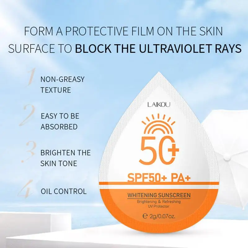 20Pcs 2g Mini Sunscreen Travel Size Waterproof Sweatproof SPF50+ PA+ Facial Sunscreens For Face Beach Sun Screen Protector