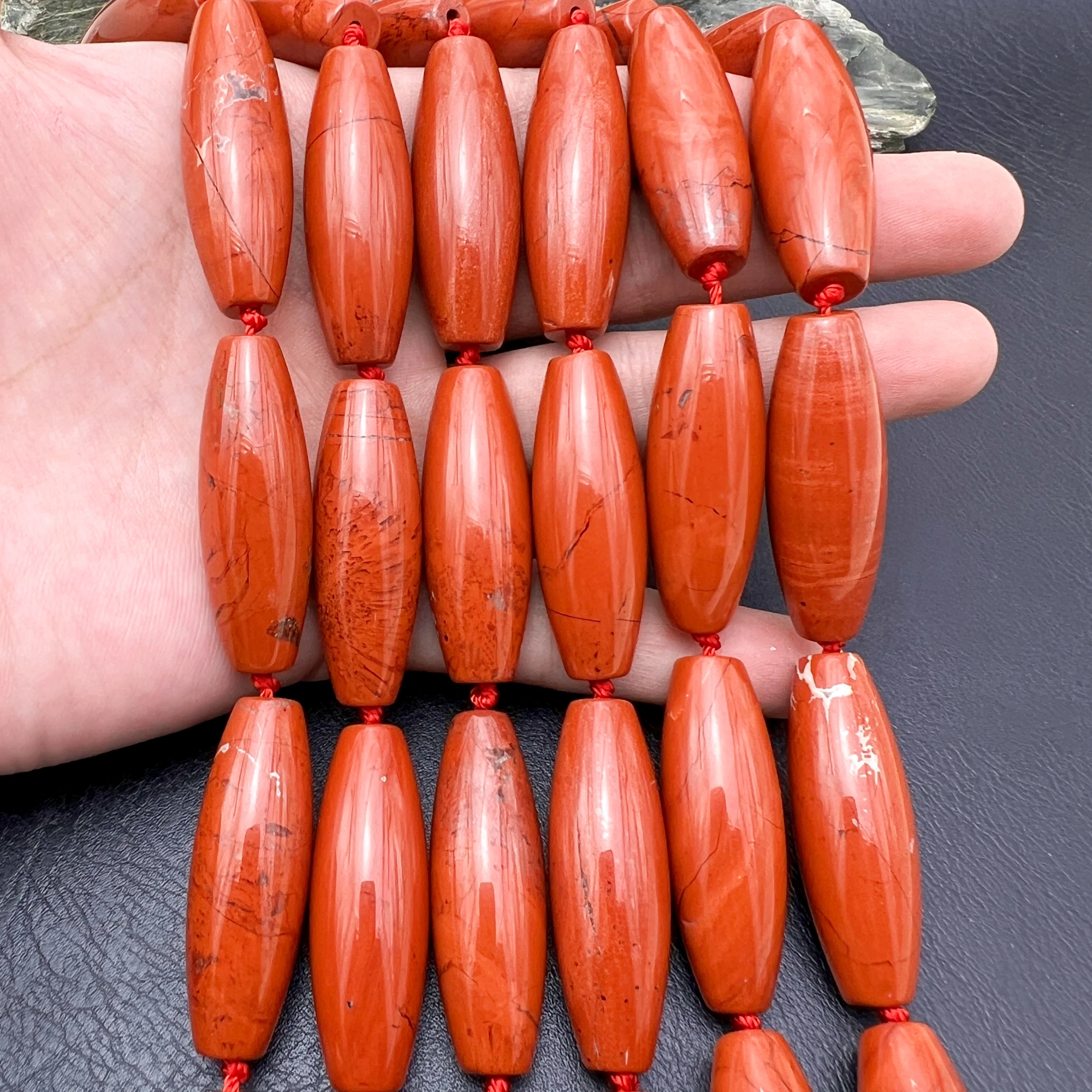 14x40MM 9PCS Large Natural Stone Red Jaspers Barrel Nugget Beads For DIY Jewelry Making