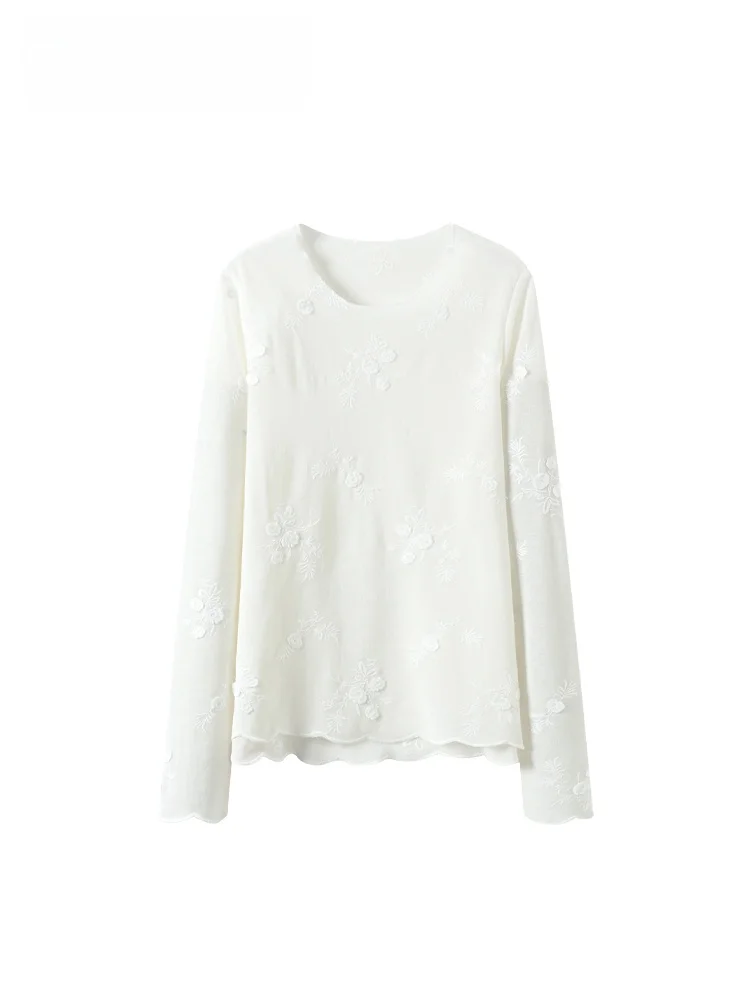 

plus Size Women's Long Sve round Ne Base irt Spring New Sle Meat Covering Slimming Versatile Top Korean Sle Polyes...