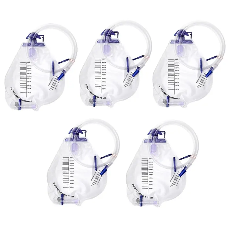 ABIT Leak-Proof 5 Pcs Catheter Bags 2000Ml For Men Urinary Drainage Bag Urine Bags With Anti-Reflux Chamber