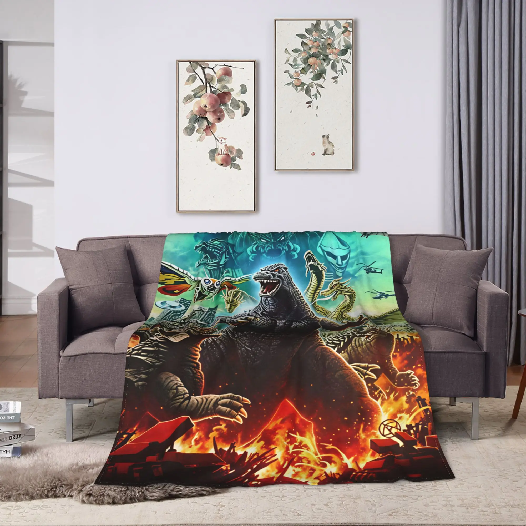 M-Monster King Flannel Blanket Winter  Super Warm Throw Blanket for Students Outdoor Print Bedspread Sofa Bed Cover