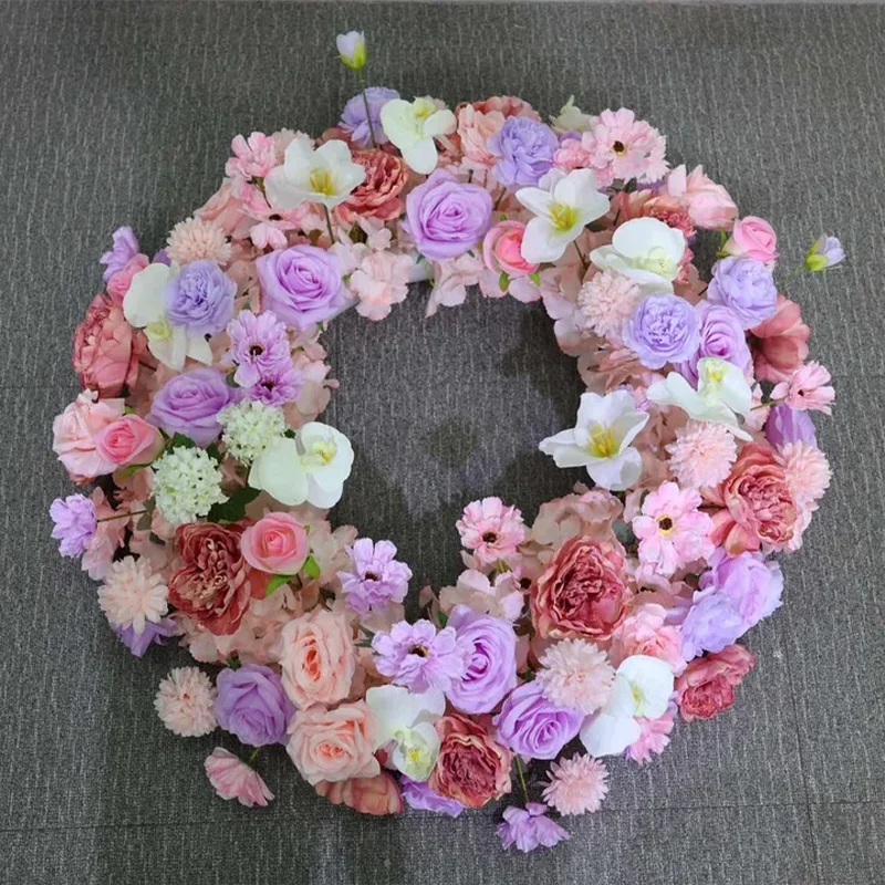Burgunderrote Rose Künstliches Blumenarrangement Tischdekoration Kerzenhalter Kranz Rosa Rose Hortensie Party Hochzeit Dekorationszubehör – Detail 1
