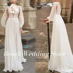 Beach Customized Boho Wedding With Sleeves Simple Beach Chiffon A-Line With Court Train Cheap Sexy V-Neck Bohemian Gowns Woman