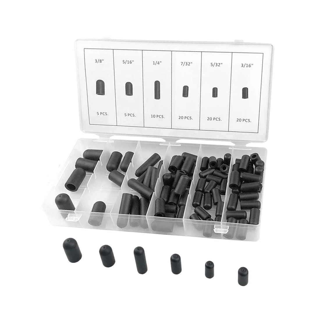 

New 80Pcs/set Black Universal Carburetor Vacuum Line Hose Boot Cap Assortment Kit Rubber 5/32" 3/16" 7/32" 1/4" 5/16" 3/8"