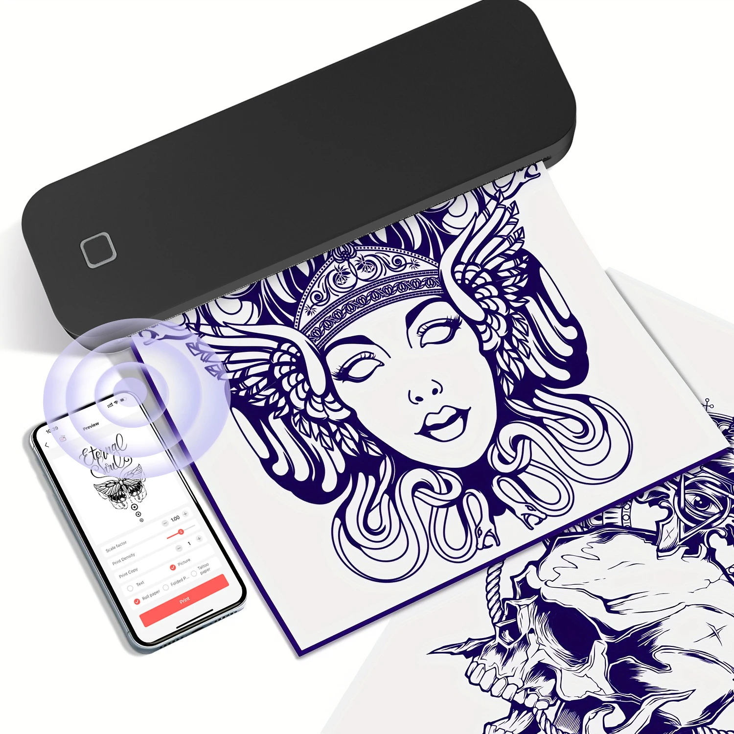 Stampante per stencil per tatuaggi Stampante termica per tatuaggi fai-da-te, mini stampante portatile, compatibile con smartphone e PC