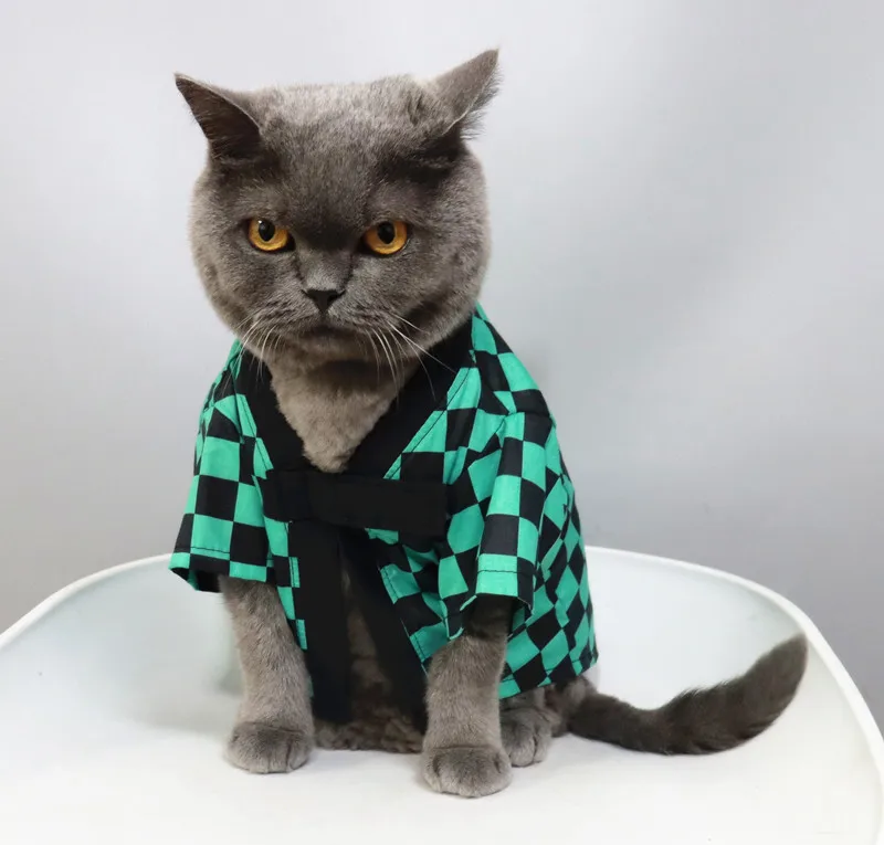 Горячая распродажа! Плащ для косплея Tanjiro Cat — летнее тонкое кимоно для домашних животных с защитой от выпадения — идеально подходит для костюма домашних животных на тему аниме