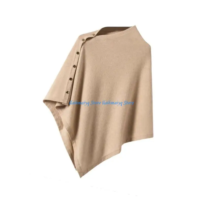 

573B Fashion Diagonal Button Shawl Capes Women For Everyday Wear Spun Yarn