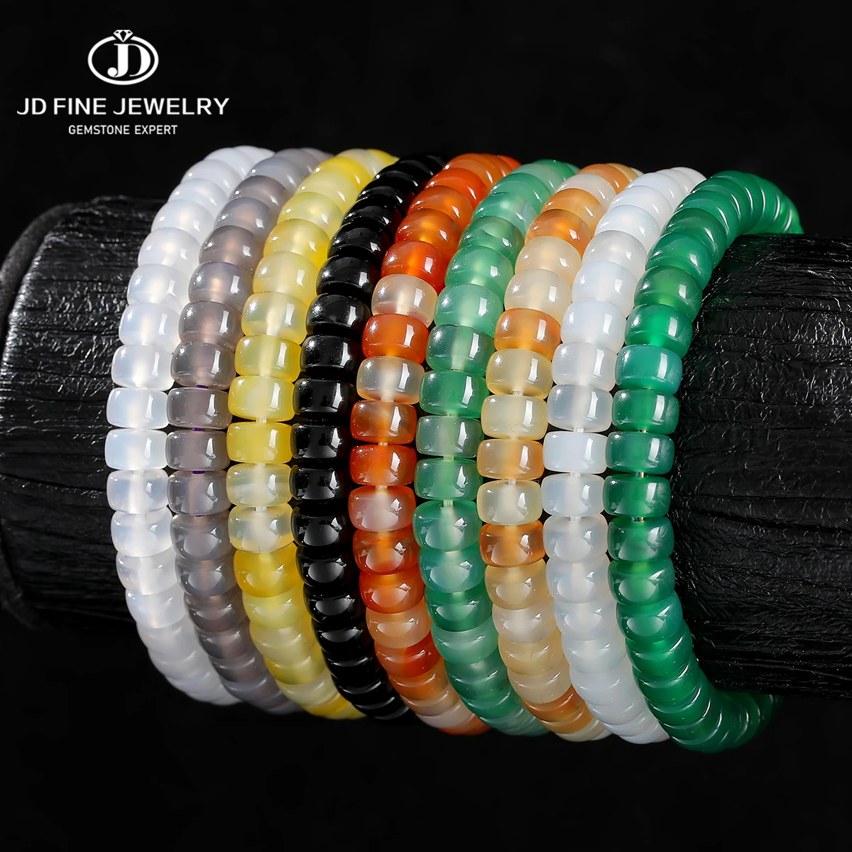 

JD Natural Stone Black Yellow Agate Spacer Bead Bracelets Vintage Energy Healing Stretch Bangles Spirit Prrotection Jewelry Gift