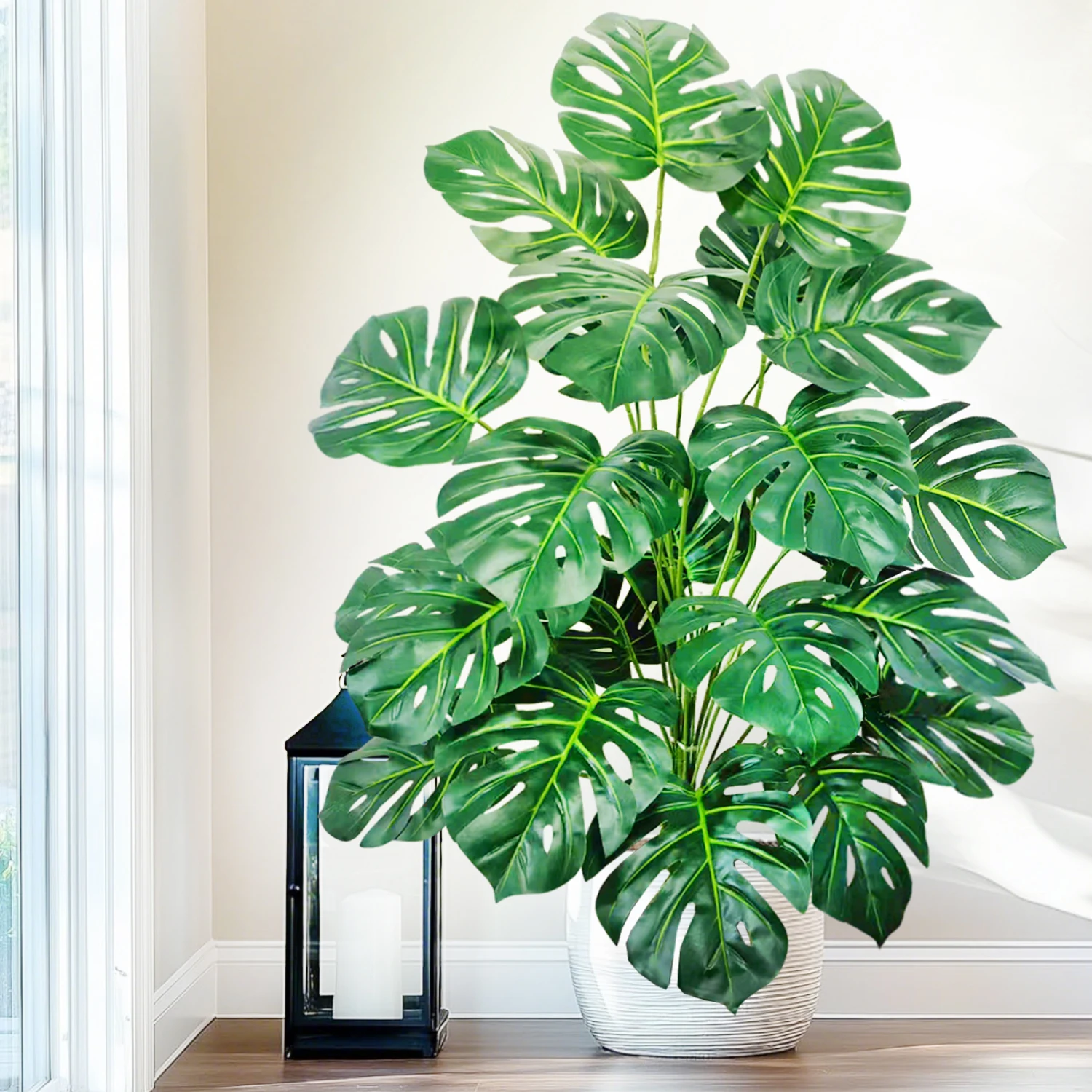 40-108cm/42.5in  Artificial Monstera Plant Fake Palm Tree Plastic Turtle Leaf Green Plant for Home Garden Room Office Decor