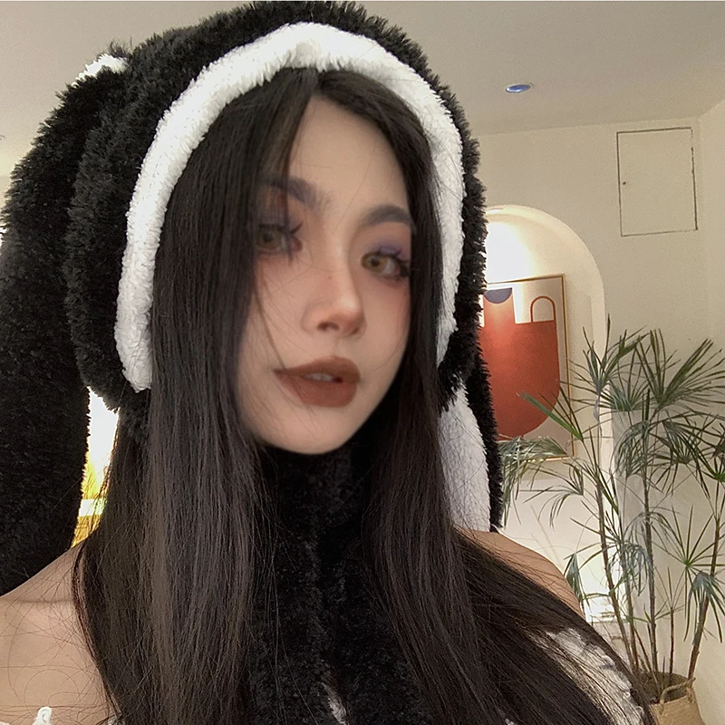 Japanese Loppy Bunny Eared Rabbit Cap Lolita Girl Earmuffs Cap Sweet Cute Rabbit Ears Plush Warm Winter Fleece Hats