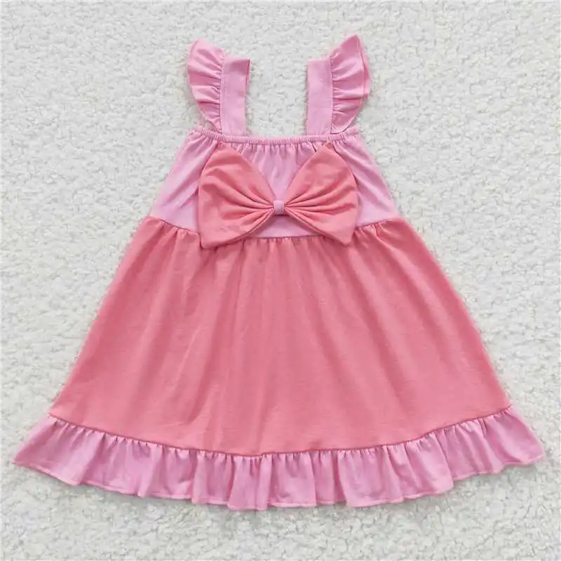 Z905-17 Wholesale Girls Summer Suspender Dress With Multi-Element Straps And Bows In The Same Color And Bright Colors Ruffle