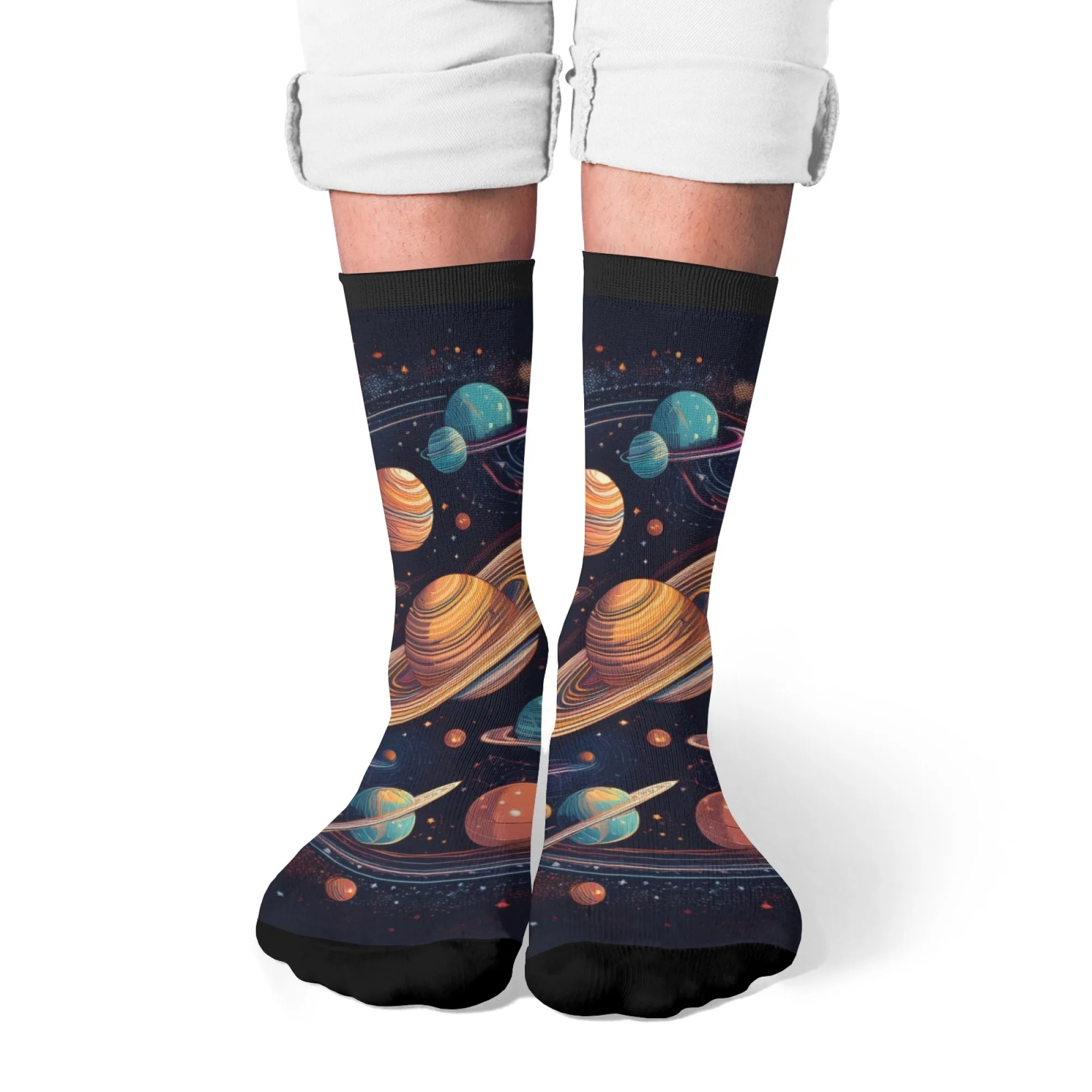Lustige Cartoon-Universum-Planeten-Druck-Socken, Hip-Hop, Harajuku, Retro, glückliche Herren- und Damensocken, Neuheit, verrücktes Design, lässiges Geschenk