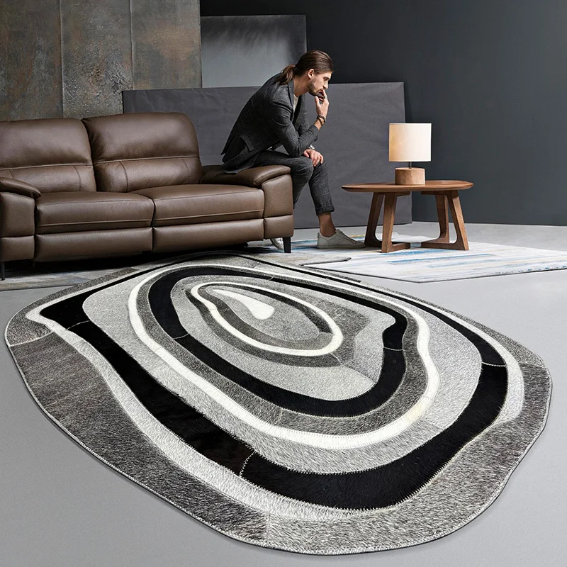Minimalist Irregular Handmade Living Room Carpet Bedroom Room Floor Rugs Home Sofa Coffee Table Mat Real Cowhide