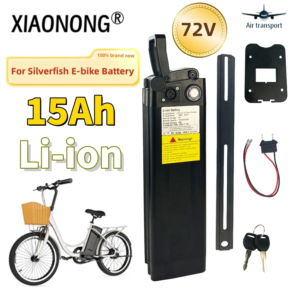 72V 15Ah For Silver Fish Style Electric Bike Battery Lithium With Aluminum Case Anti-theft Lock