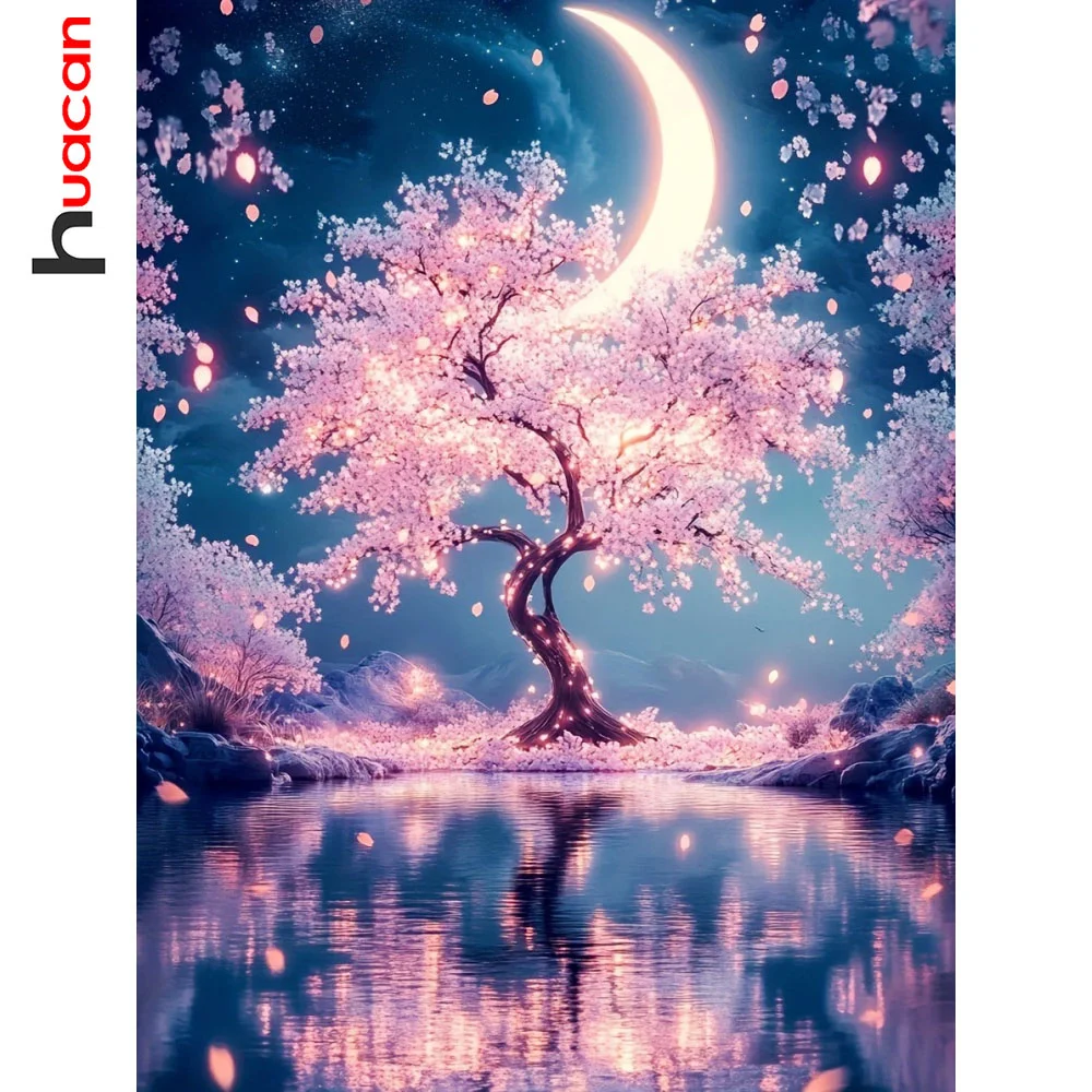 

Huacan 5D DIY алмазная живопись лунное дерево полная дрель Алмазная мозаика пейзаж набор для алмазной вышивки горный хрусталь украшение дома