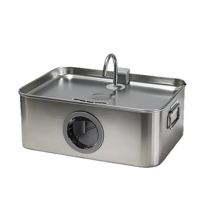 Stainless Steel Square Pet Water Bowl Anti Spill Drinking Feeder for Cats Dogs Universal Tableware Durable Dish Anti Spill