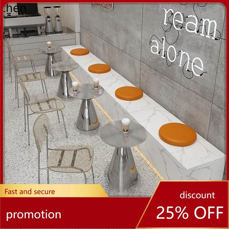 

LXC Minimalist Style Milk Tea Shop Bar Chair Stainless Steel Table Coffee Sofa Seat Cafe Dining Table and Chair Set