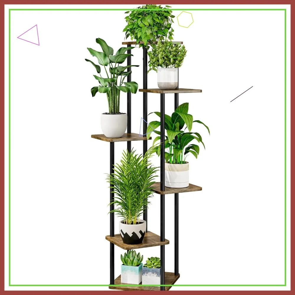 

6-ярусная металлическая подставка для растений, угловая полка для цветов для патио, сада, гостиной, балкона, спальни, черная