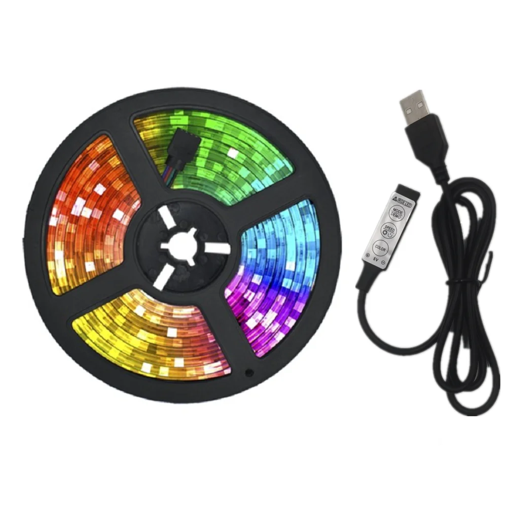 LED Strip Light RGB 2835 Flexible Lamp Tape Diode USB Cable 3 Key Control DC5V 1M 2M 3M 4M 5M Desk Screen TV Background Lighting