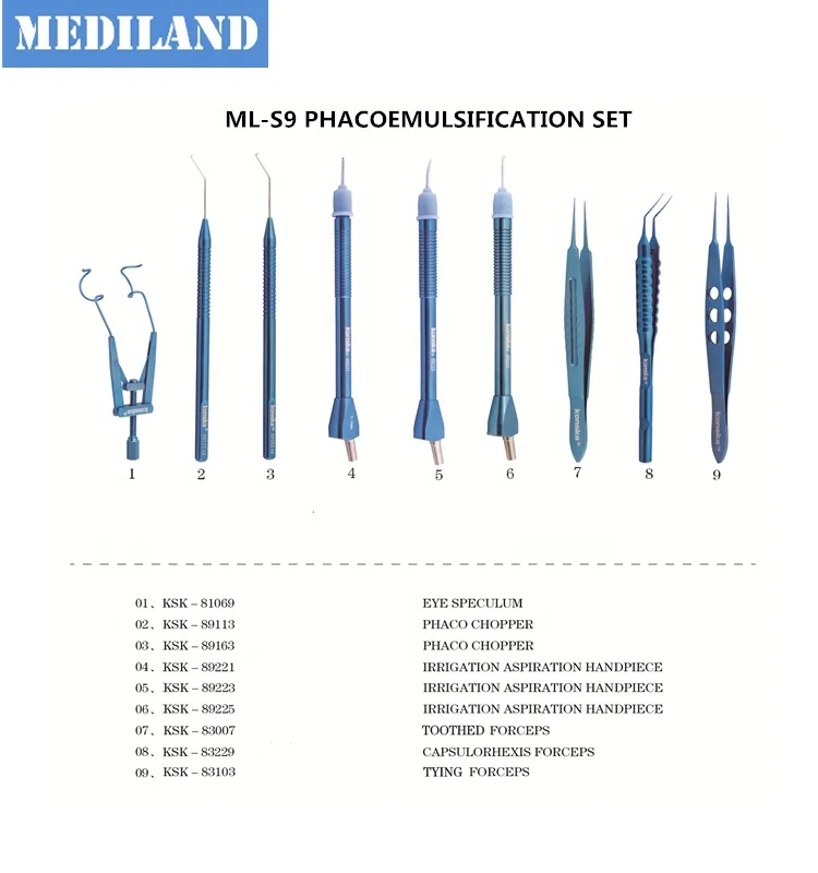 Ophthalmic surgical instruments ML-S9 phacoemulsification set ML-S21 Cataract surgery set ML-S15 small-kerf surgery set