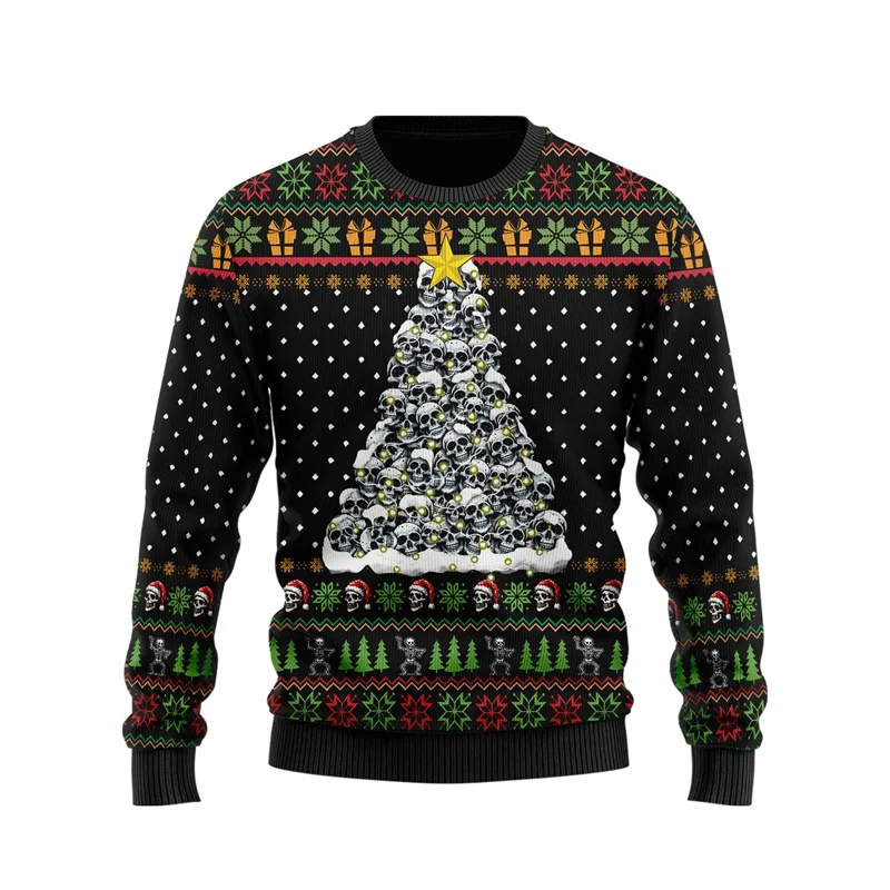 Felpa di buon natale stampata in 3D per uomo felpe con motivo scheletro divertente Casual Harajuku top oversize girocollo Pullover