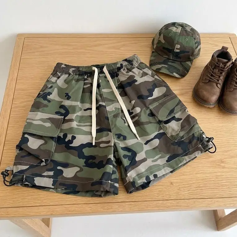 

SeasonSea Kids Cargo Shorts Camouflage Print Elastic Waist Multi Pockets Adjustable Hem Soft Fabric Boys Girls Casual Outdoor