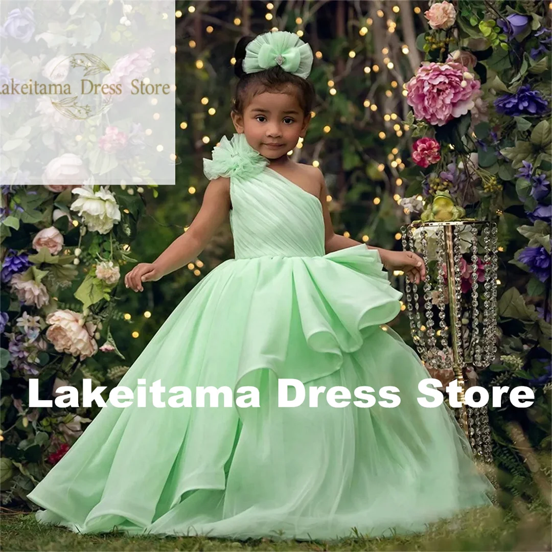 

Милое тюлевое платье без рукавов на одно плечо для свадьбы с цветочным узором для девочек, мягкое многослойное детское платье с цветочным узором для первого причастия Cele