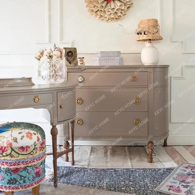 XX retro solid wood chest,  country living room wall decorative locker, medieval semicircular entrance cabinet