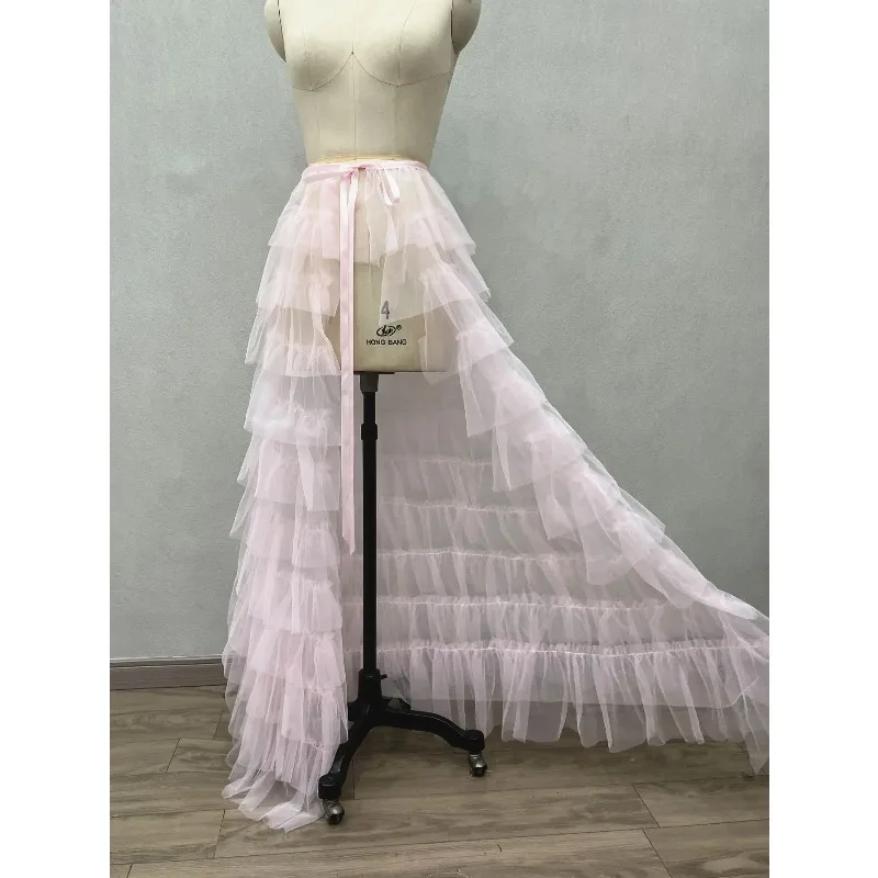 New Layered Tulle Bustle Tutu Skirt, Steampunk Victorian Tie‑on Lace Mesh Underskirt Overskirt for Girls Cosplay Party Matching