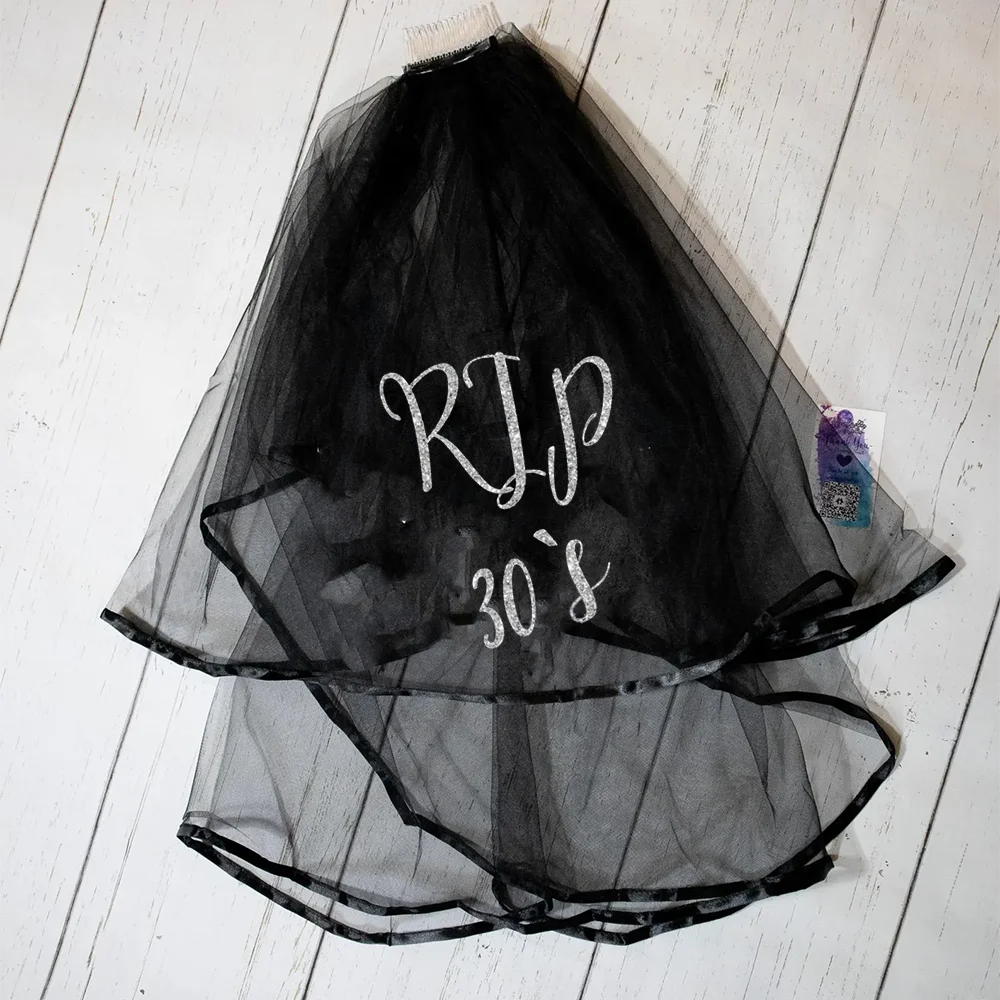 RIP 30'S Glitter Print Black Party Veil Gothic Rock Alternative Veil Death To My 30s Celebration Birthday Party Photography Prop - view 4