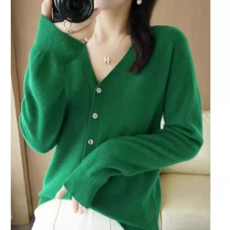 

Women Cardigans V-neck Long Sleeve Knitted Outerwear Solid Thin Spring Autumn Sweaters Knitwears Korean Fashion Red Cardigans