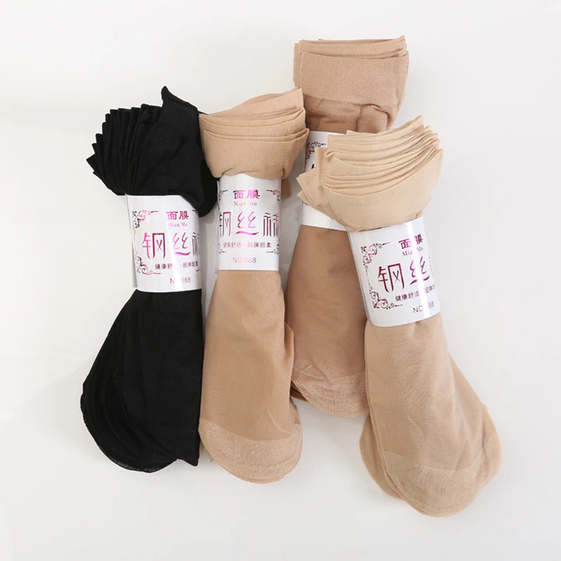 

20Pairs Summer Cool Breathable Silk Socks Transparent Sexy Black Skin Sock Solid Color Women Girls Nylon Ankle Super Thin Socks