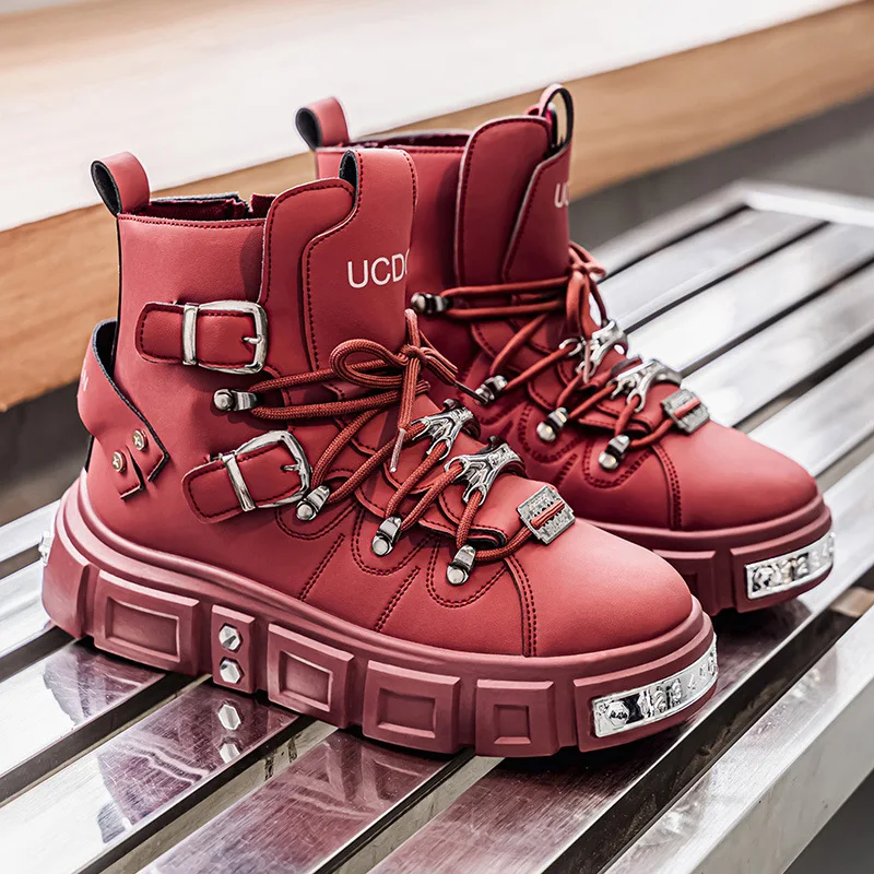 New Men's Punk Boots Big Size Comfortable High Top Chunky Sole Work Boots British Retro Winter Ankle Boots Platform Footwear