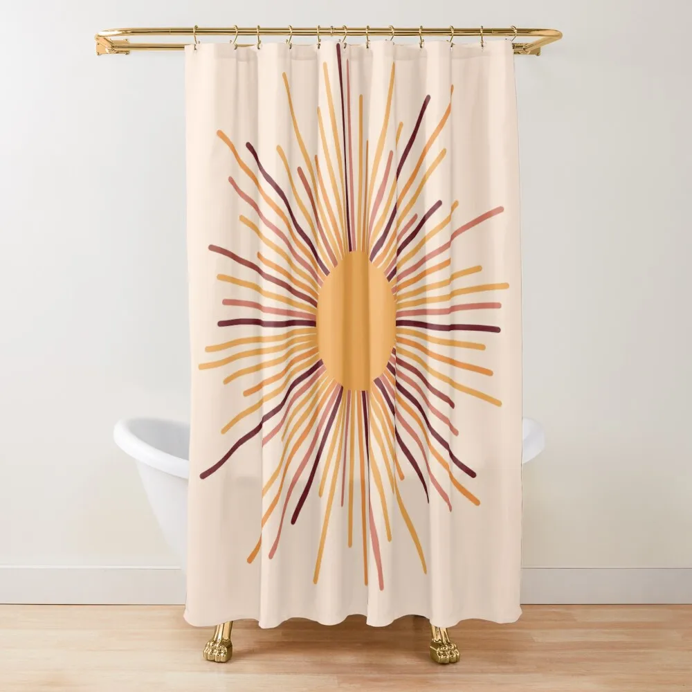 

Retro Minimalist Sunburst Sun in Terracotta Mustard Earth Tones on Cream Shower Curtain Funny Shower Bathroom Accessorys Curtain