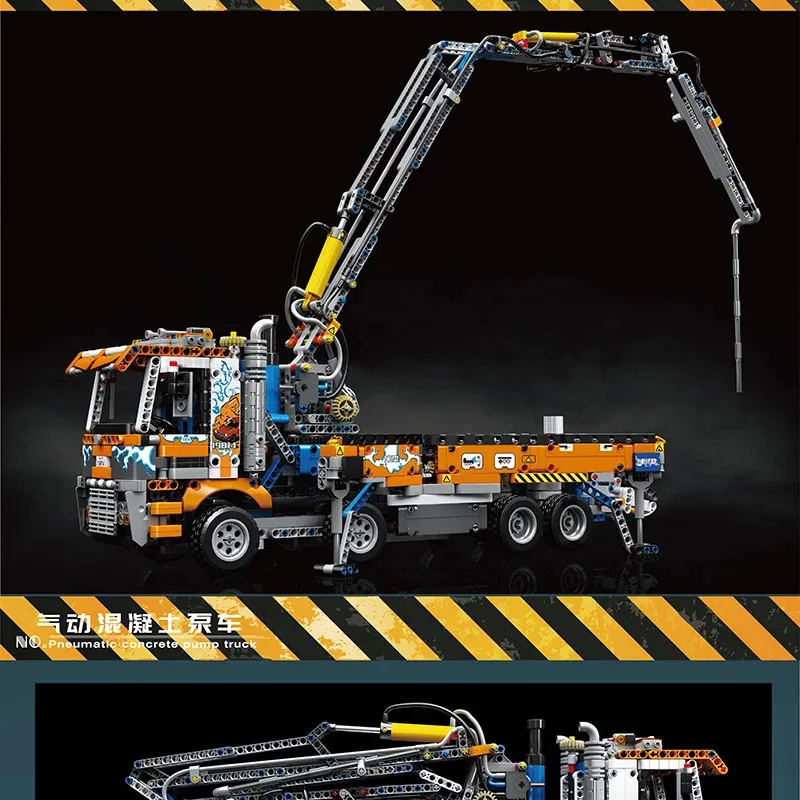 Molde rei 19014 carro técnico brinquedos o MOC-89879 pneumático bomba de concreto caminhão modelo bloco construção tijolo crianças presentes natal
