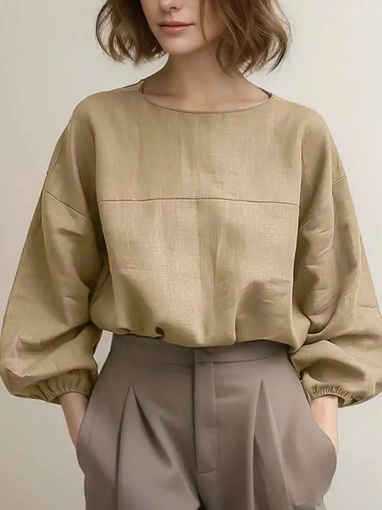 ZANZEA Fashion Loose 3/4 Lantern Sleeve Blouse Women 2024 Summer Patchwork Baggy Tops Shirt Korean Solid Office Round Neck Blusa