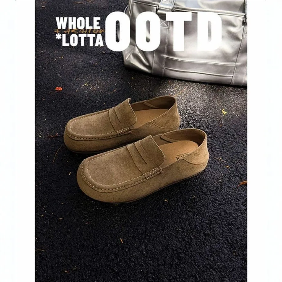Winter Casual Men Leather Original Platform Soled Cow Suede Leather Loafers Men Casual Shoes Slip-on Light Comfortable Driving