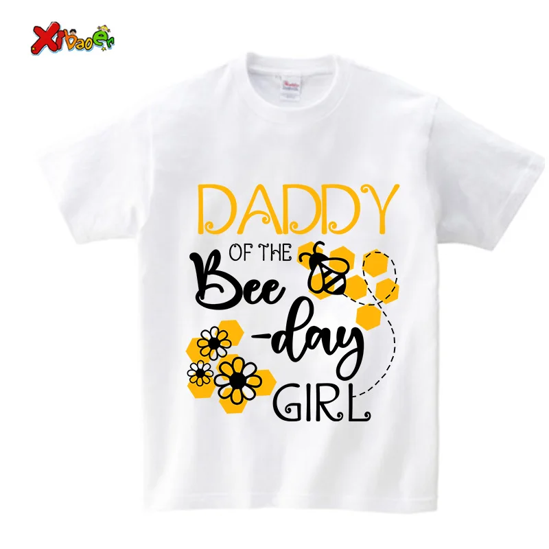 Birthday Girls T Shirt Family Matching Clothes Gift Cartoon Honeybee Printing Shirt Custom Name T-shirt Give Away Kids Stickers