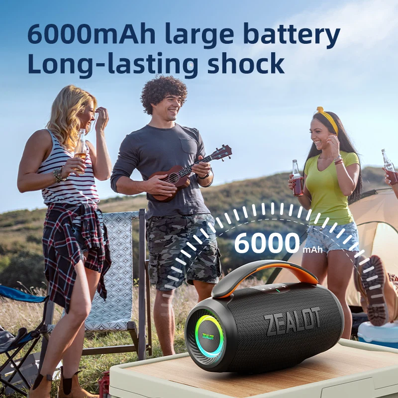 ZEALOT-P11 Портативная Bluetooth-колонка мощностью 50 Вт с водонепроницаемостью IPX6, удобной ручкой, управляемым освещением, TWS, AUX, для улицы
