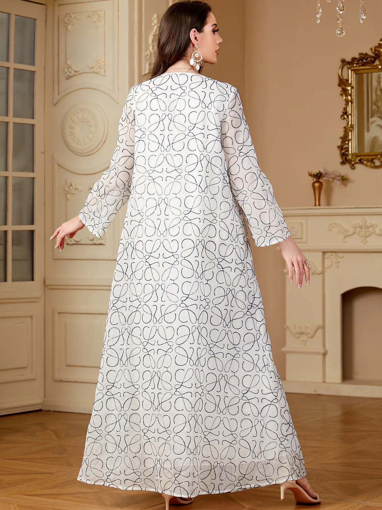 Caftan marocain femme Muslim sequin embroidery fashion mesh embroidery dress jalabiya dubai robe femme musulmane 4210