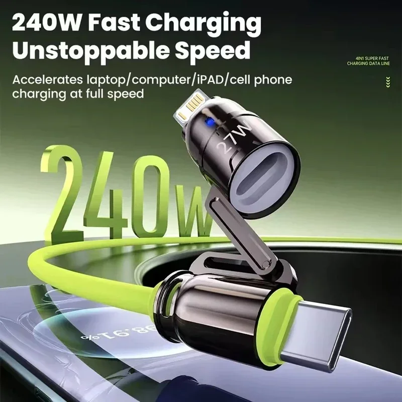240W Silicone 4-in-1 Fast Charging Cable for IPhone 17 16 15 14 13 12 11 Pro Max for Samsung S25 S24 S23 for LG for Moto G Oppo