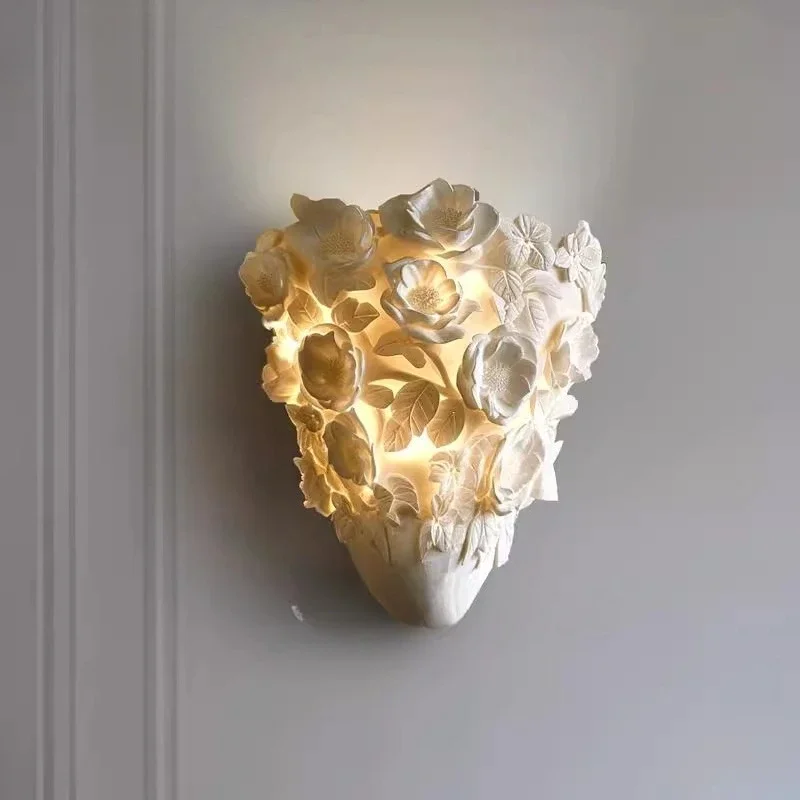 American Flower Wall Light LED Resin Carving for Living Room Bedroom Background Wall Hotel Hallway Decor Sconce Lamp