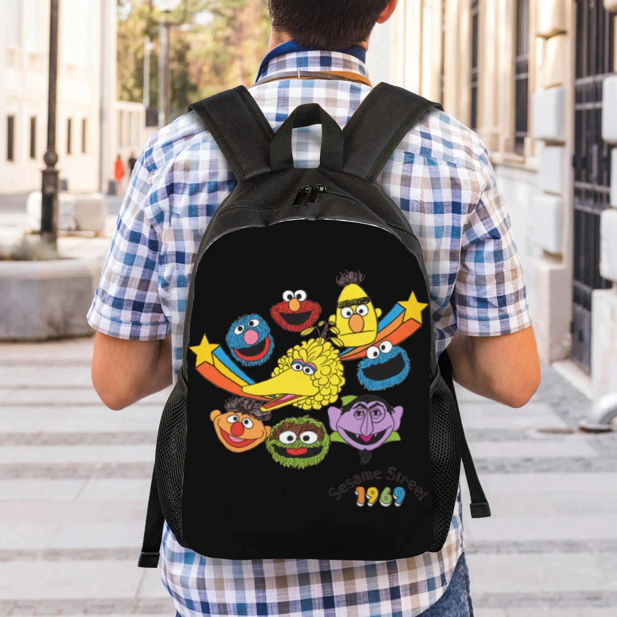 Custom Cookie Monster Backpacks Men Women Basic Bookbag for School College Cartoon Bags view 6