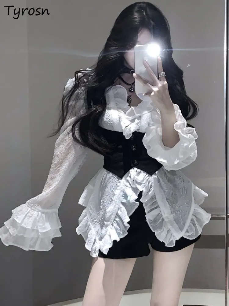 Vests Sets Women Slim Sexy Simple Ruffles Design Personality Spring Sun-proof Breathable All-match 2pcs Korean Style Hot Girls