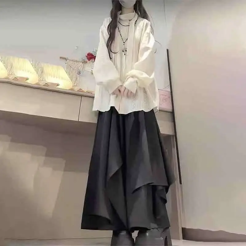 غير النظامية تنورة السراويل المشمش اللون بلوزة قمصان 2 قطعة مجموعات الملابس النسائية Blusas الخريف الشتاء Pantalon فام #3