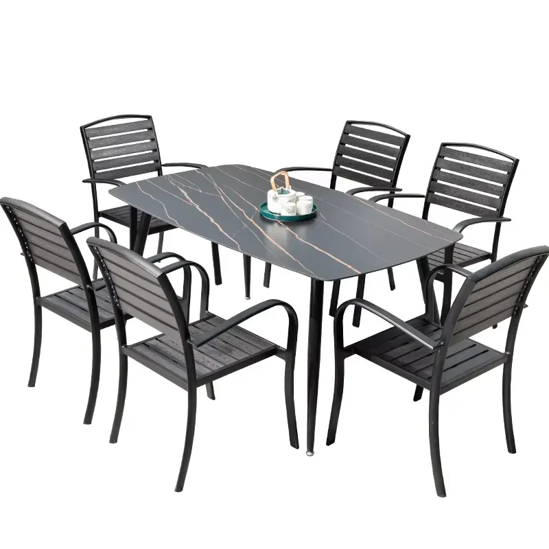 Outdoor Aluminum Table Chairs Set-Nordic Modern Design Waterproof UV-Resistant Stackable for Courtyard Terrace Milk Shop