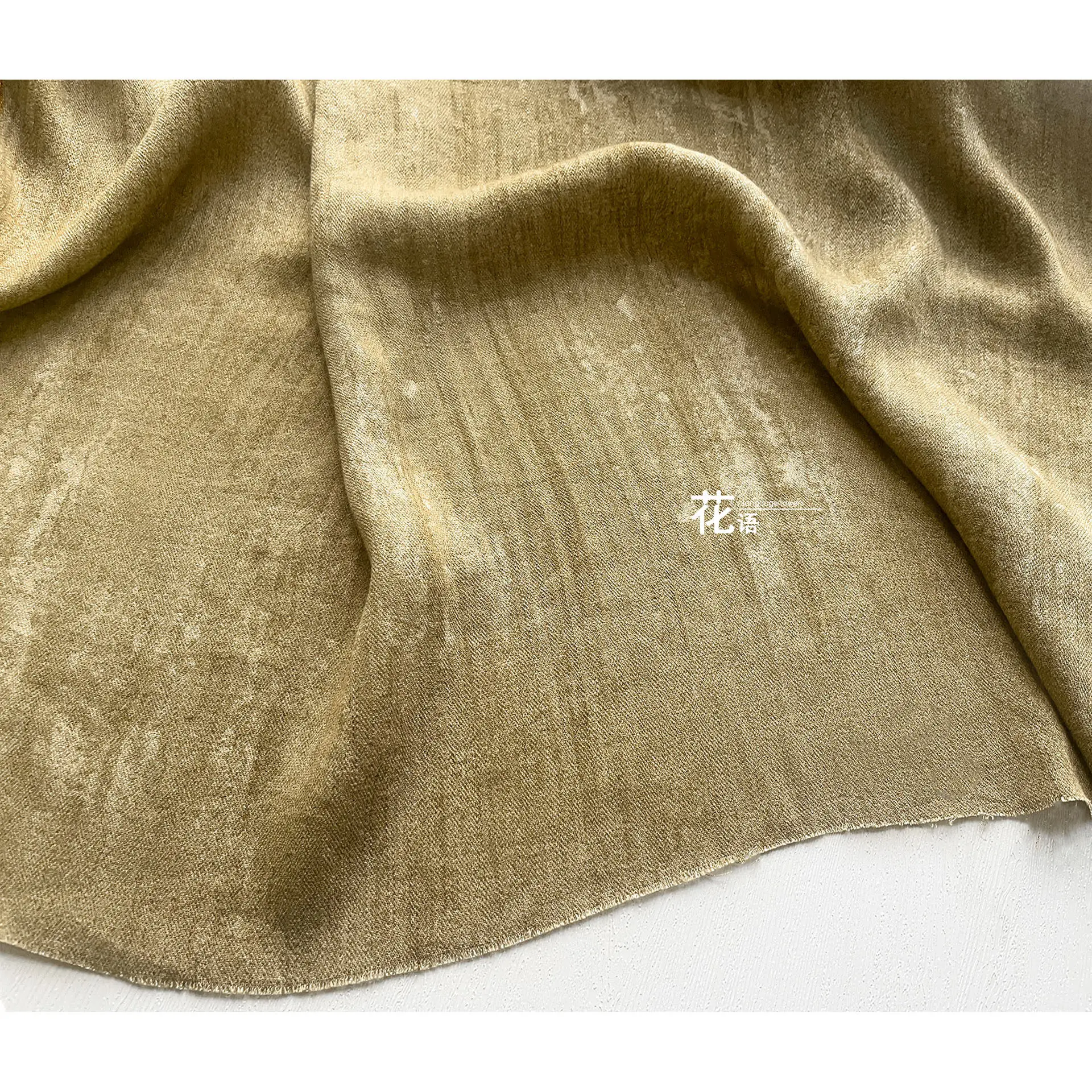 Yellow Mottled Print Designer Fabric Thick Linen Blend with Vintage Finish for Handmade Garments and Custom Apparel