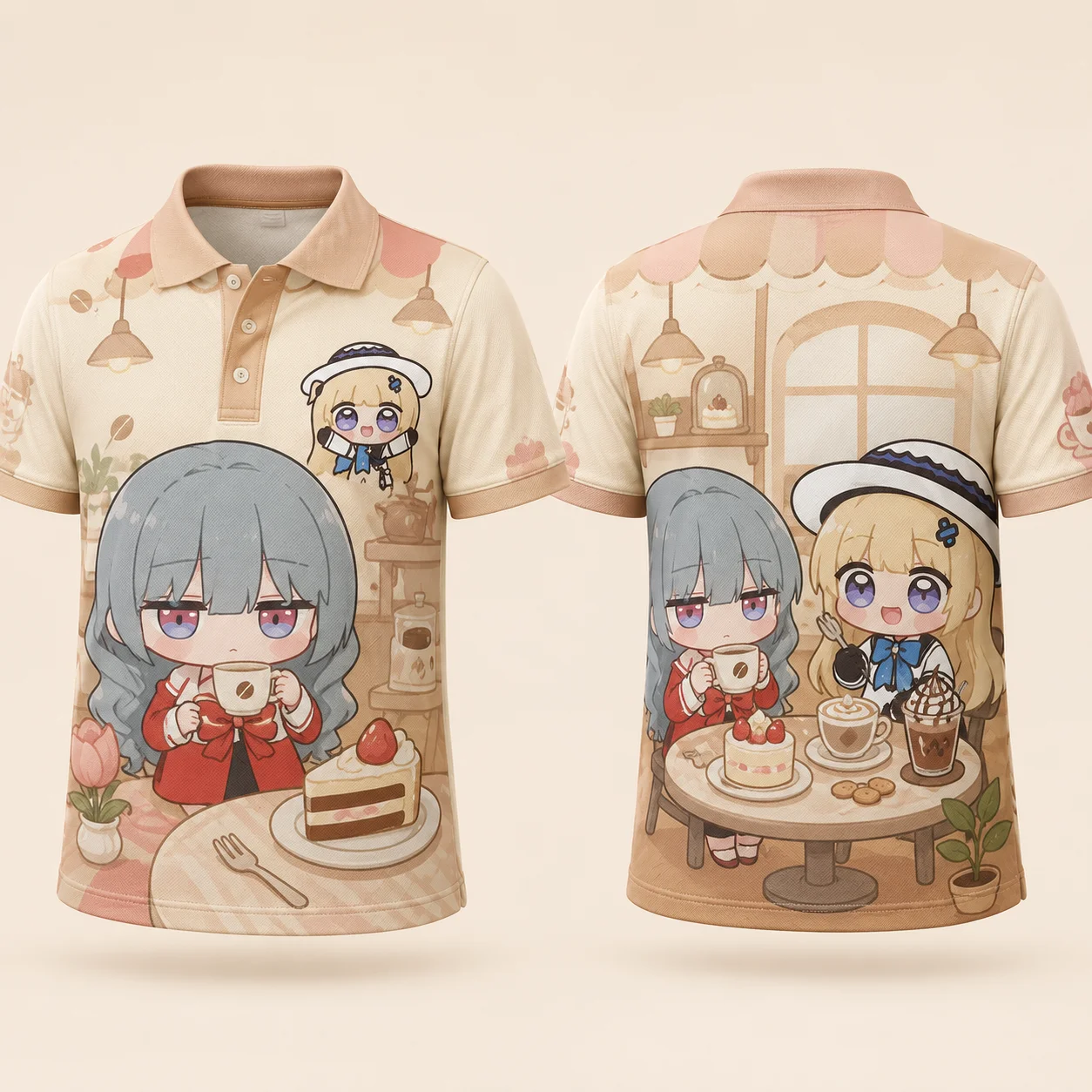 Phoebe Joubi Phrolova Chibi Anime Reading Polo Shirt Kawaii Manga Girls 3D Print Quick Dry Breathable Summer Casual Unisex Top