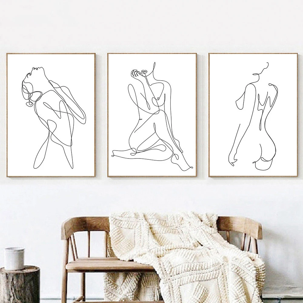 Abstract Figures Posters Nude Yoga Woman Minimalist Canvas Painting Line Body Art Print Nordic Wall Pictures Bedoom Decoration